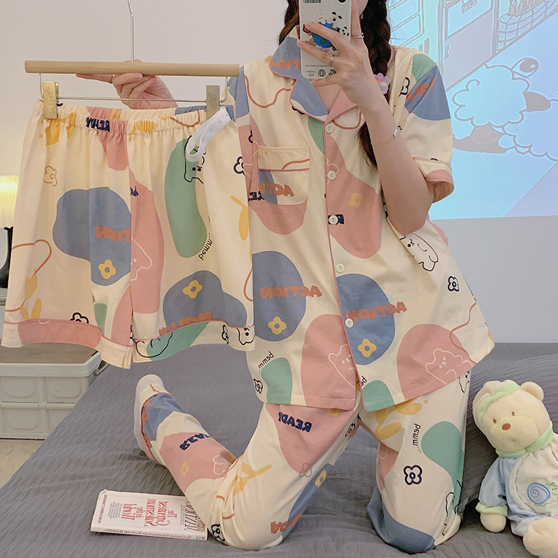 3ピースマタニティパジャマ夏半袖ズボン純綿産後授乳産後服夏薄手マタニティホーム