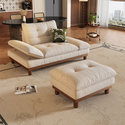 Lanselin single-seat footrest fabric sofa, solid wood living room, retro and medieval style, small apartment, 2026 new style