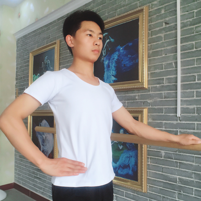 Poetry Cruise Dance Short Sleeve Blouse Blouse Men Dance Suit Adult Round Collar Half Sleeve National Dance Test Suit Slim Cotton Sashimi Short