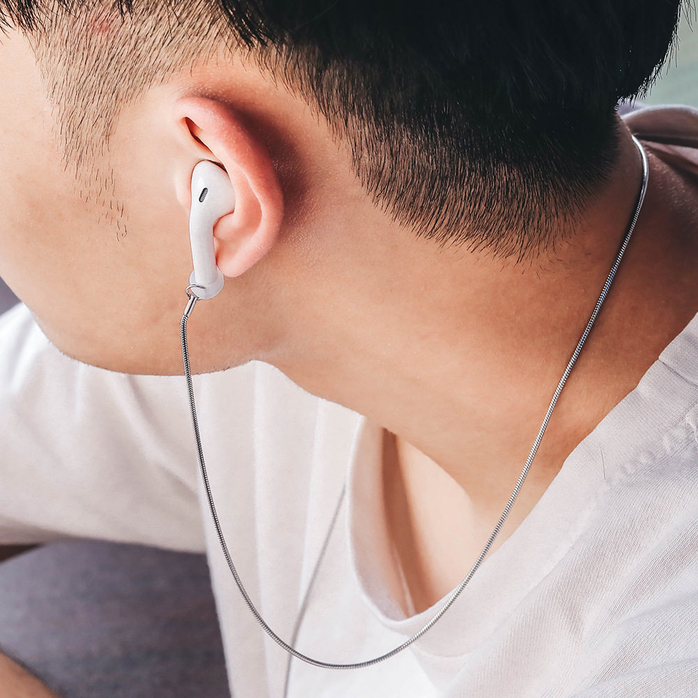 Original Headphones Anti-Lose Necklace Personality Creative Wireless Bluetooth Headphones Metal Anti-Loss Rope Shake Sound Same Ear Hanging Tide