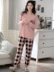 New Style 100% Cotton Pajamas for Women, Spring and Autumn Pure Cotton Long-Sleeved with Built-In Chest Pads, Autumn and Winter All-Cotton Loungewear That Can Be Worn Outside