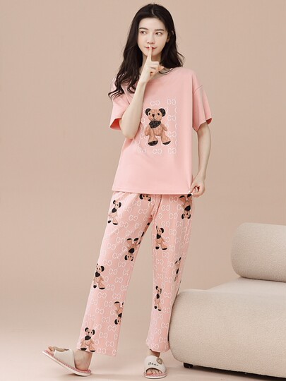 100% Cotton Pajamas for Women, Summer Pure Cotton Short-Sleeved Pants That Can Be Worn Outside, Summer Thin Cotton Home Wear Set