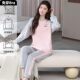 100% Cotton Pajamas for Women with Chest Pads, Spring, Autumn and Winter Pure Cotton Round Neck Long-Sleeved Cotton Home Wear Set That Can Be Worn Outside