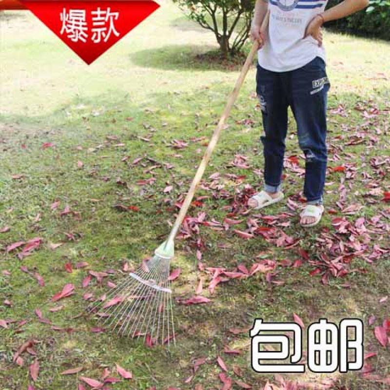 18 teeth adjustable with wood handle telescopic grass rake Debris Rake Collection Rake Garden Gardening tools