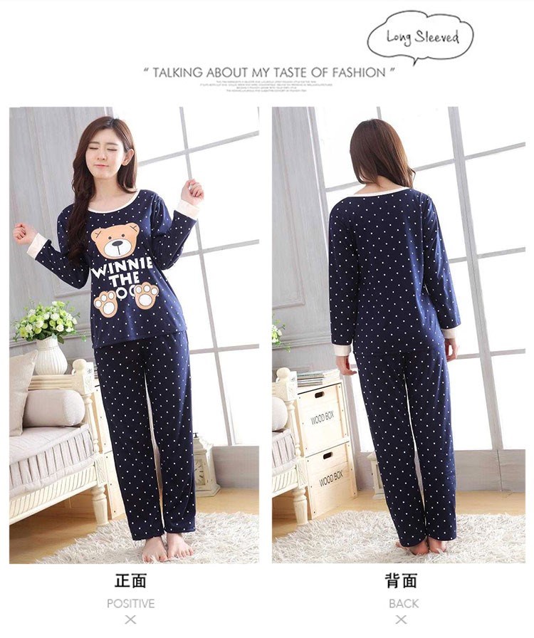 Bộ đồ ngủ mùa xuân và mùa thu nữ dài tay cotton mùa hè có thể mặc bên ngoài dịch vụ gia đình nữ phiên bản Hàn Quốc của bộ đồ hai mảnh mỏng - Bộ Pajama bộ đồ mặc nhà