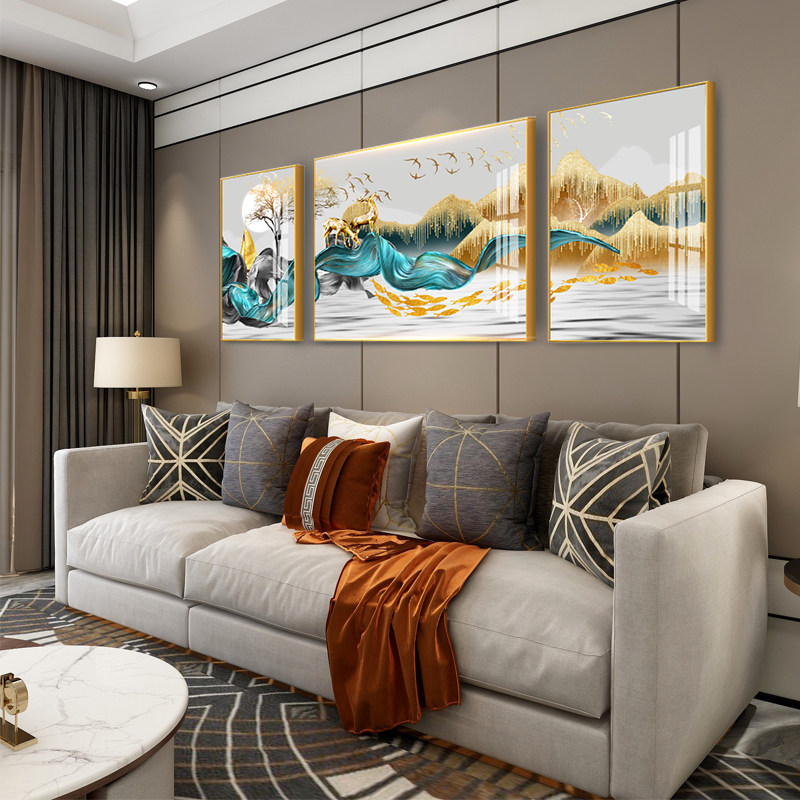 Living room decorative painting modern simple sofa background wall hanging painting atmospheric crystal porcelain painting triptych light luxury style mural