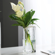 Simple Nordic hammer cold pattern glass vase ornaments Light luxury Phnom Penh living room dried flowers flower arrangement Transparent flower dining table