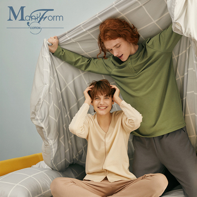 曼妮芬棉质生活v领田园风家居服套装