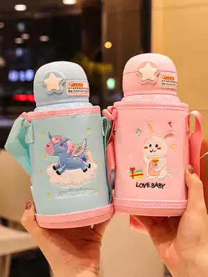 Net red water cup Korean version of the large-capacity double cover 316 stainless steel thermos cup Straw cup leak-proof children's water cup student