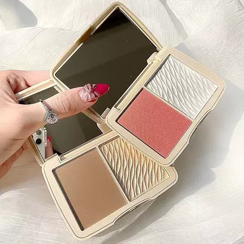 Двухцветная пудра для контуринга, тени, хайлайтер, косметика, осветляющая трехмерная палетка для конкурирования, «три в одном»