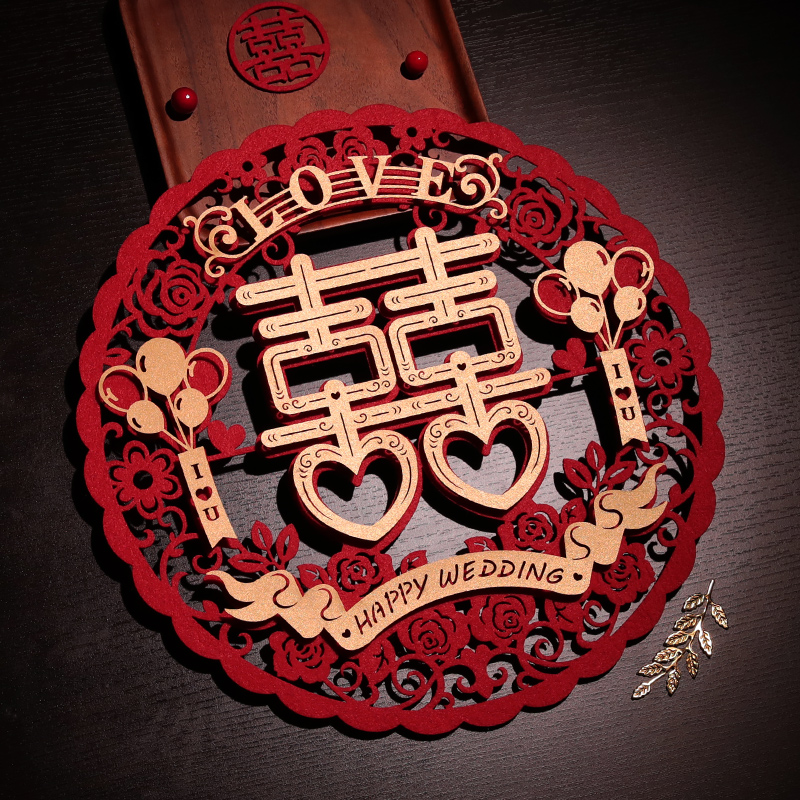 Three-dimensional happy word sticker set wedding woman and man arranged window flower wedding room decoration wedding door sticker wedding supplies