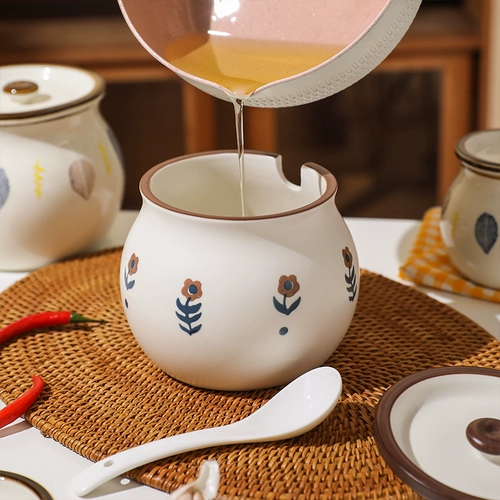 Японская банка для сала, керамическая, устойчивая к высоким температурам, масло, банка для острого перца чили, практичная и прочная домашняя кухонная банка для приправ, соляная банка