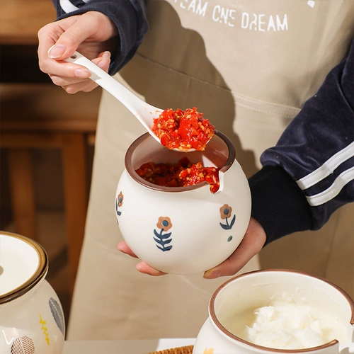 Японская банка для сала, керамическая, устойчивая к высоким температурам, масло, банка для острого перца чили, практичная и прочная домашняя кухонная банка для приправ, соляная банка