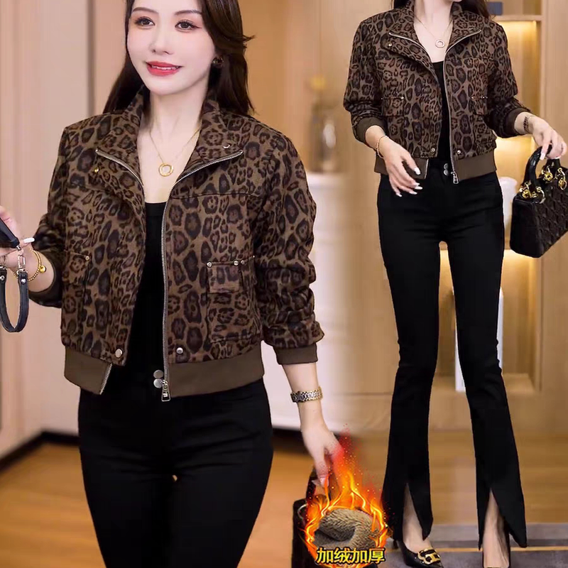 Fashionable Leopard Print Short Jacket for Women 2025 Autumn and Winter New Style, Stylish, Slimming, Casual, Loose, Petite Jacket Top Trendy