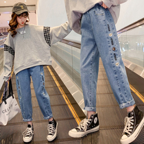 Girls' jeans Chunqiu Han version of the self-cultivation children's leisure and foreign pants