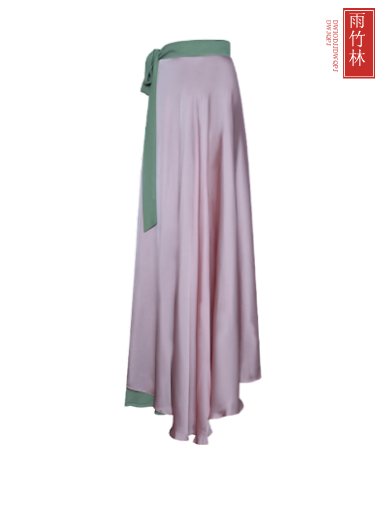 North Korean dance practice dress ten thousand-territory dance suit a piece of double face wearing a new powder Dei Thin Floating half a long skirt-Taobao
