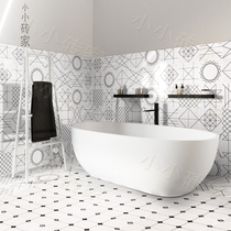 30x30 Nordic modern black and white tiles geometric lines Kitchen wall tiles Bathroom floor tiles Balcony tiles