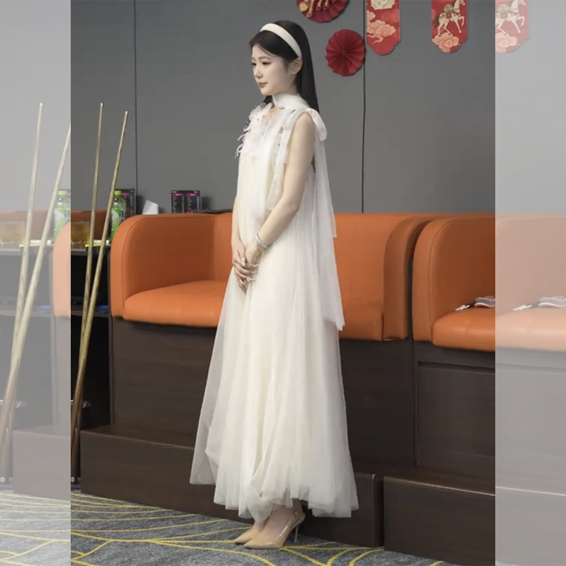 Registering for Marriage, Engagement, Birthday Dress, Everyday Wearable White Mesh Fairy-Style Spaghetti Strap Vacation Dress for Women in Summer