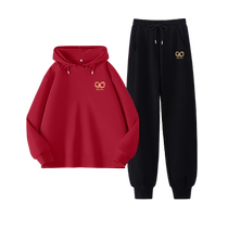 Pull back new red hooded sweatshirt New Years Eve black casual leggings sweatpants womens two-piece set Z2