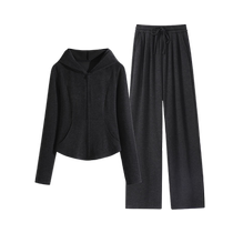 Pull back black sports suit for women spring and autumn 2024 new style fashionable little man a complete set of early autumn outfits Z