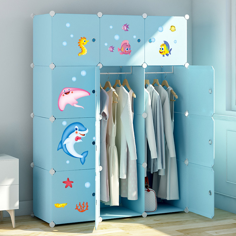 Simple wardrobe children's assembly storage cabinet cartoon stickers bedroom wardrobe plastic cabinet detachable small storage cabinet