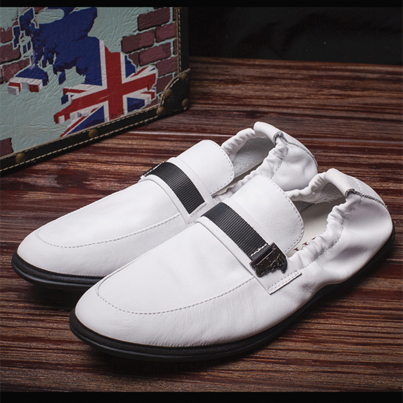 19 new men's casual leather shoes leather soft leather shoes overfoot casual shoes Korean version of the simple trend of beanie shoes