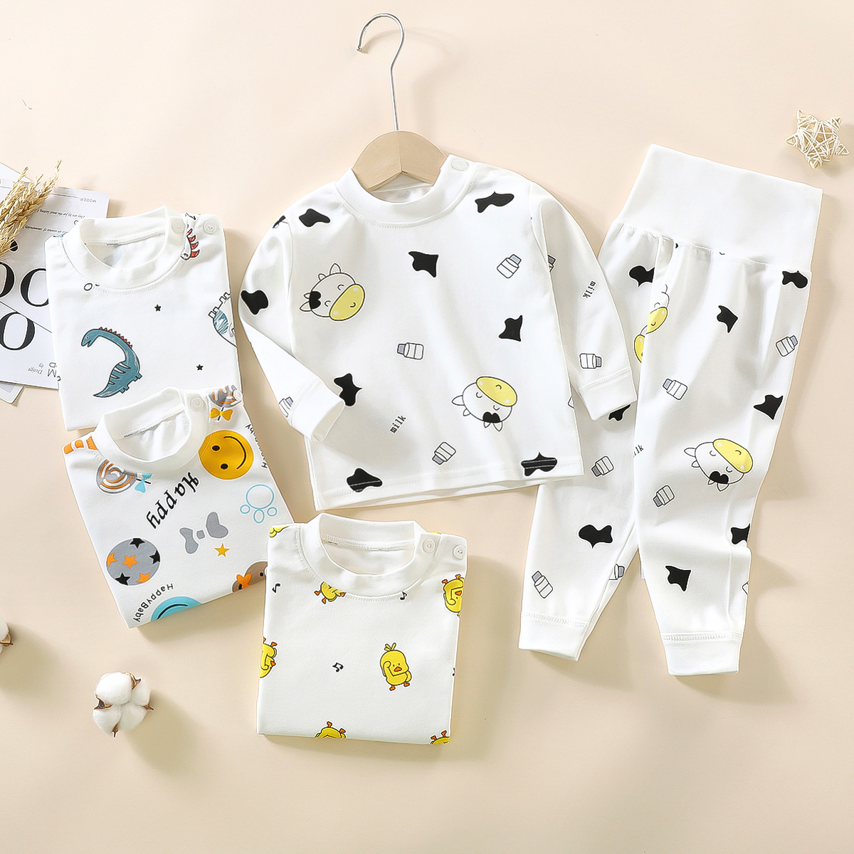 Baby high waist pants suit boys girls cotton autumn clothes sanitary pants home wear infant belly protection pants suit open file