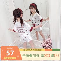 Childrens pajamas summer thin short-sleeved Ice Silk set primary school baby mother and daughter parent-child dress Summer Girl Home clothing