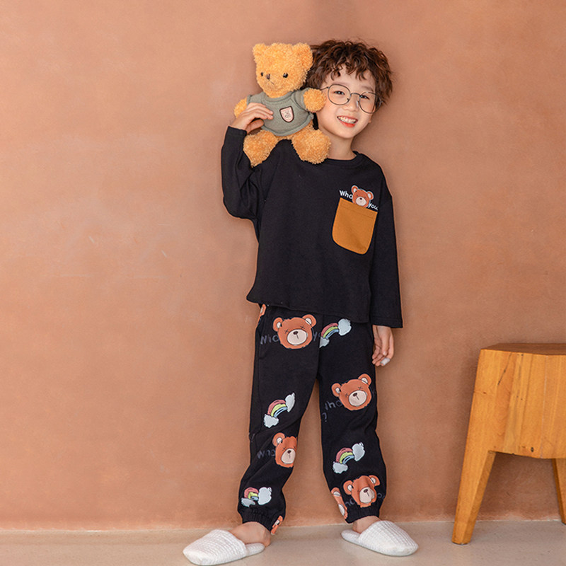 Boy Sleepwear Spring Autumn Pure Cotton CUHK Boy Young Boy Cute Long Sleeves Two New Spring Children's Home Clothes