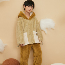 Pajamas children boys autumn and winter New Cartoon coral velvet set boy thick coral fleece boy home clothes