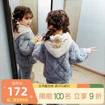Childrens pajamas winter flannel cotton cotton children cute baby girls coral velvet girls home clothes thickened