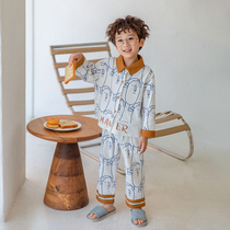 Boys home clothes Spring cute baby little boy long sleeve suit Male treasure cotton two-piece set of childrens pajamas spring and autumn