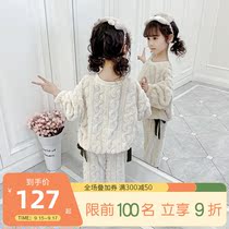 Childrens pajamas winter thickened coral velvet Primary School students plus velvet middle-aged children flannel girls home clothing autumn and winter