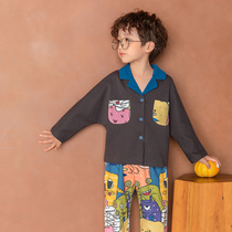 Boys spring and autumn pajamas cotton suit Middle and large childrens fashion foreign style boy baby new long-sleeved childrens home clothes