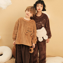 Childrens pajamas boys autumn and winter New coral velvet set cute girl winter flannel baby home clothes