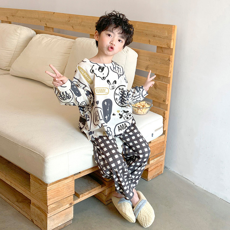 Boys' pajamas Spring and Autumn cotton long sleeves medium and large children cartoon kids autumn cotton parent-child set children's home clothes