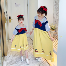 Parent-child night dress Big child cute short sleeve long dress girl princess dress Childrens home clothes Summer thin girls pajamas