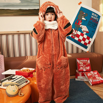 Girls home clothes winter New thick coral velvet set little girl autumn and winter flannel childrens pajamas women