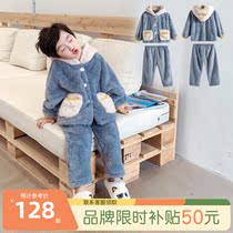 Boys pajamas autumn and winter coral velvet thickened flannel baby boys cartoon children Winter children home clothes