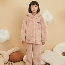 Womens pajamas autumn and winter New coral velvet cute suit girl baby winter flannel home clothing children