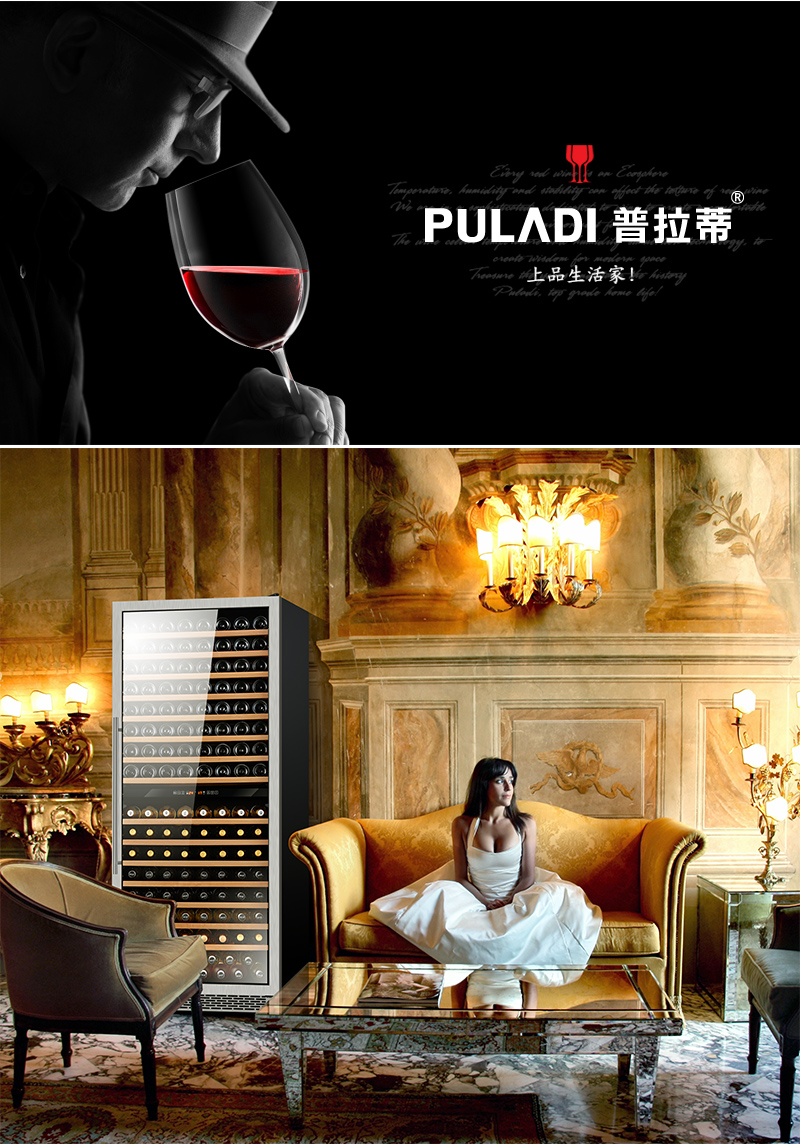 tủ rượu gỗ mini PULADI Prati / công suất lớn gấp đôi nhiệt độ nhúng nhiệt độ không khí làm mát tủ rượu vang tủ thép không gỉ - Tủ rượu vang tủ rượu vang alaska jc-18t