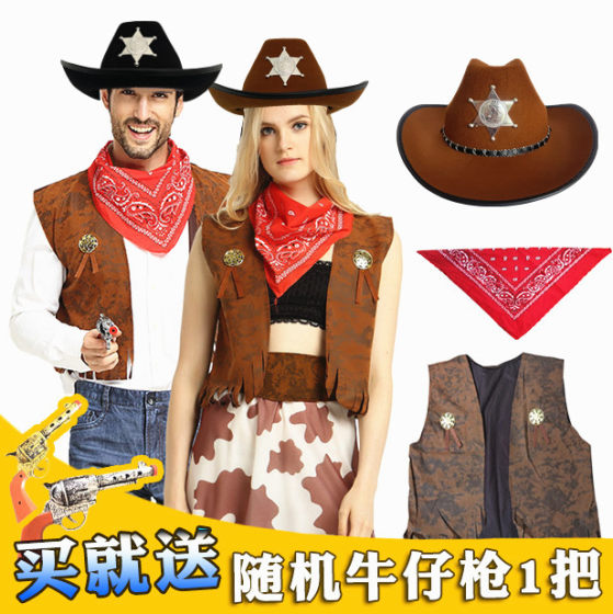 万圣节cosplay派对服装成人儿童男女西部牛仔亲子装表演演出服饰