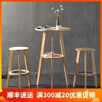 Solid wood bar table small round table household leisure simple small bar table and chair combination Nordic high stool