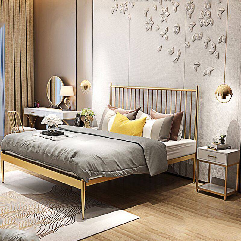 Nordic princess bed net red iron bed home single apartment bed frame iron frame iron bed frame modern minimalist children's bed