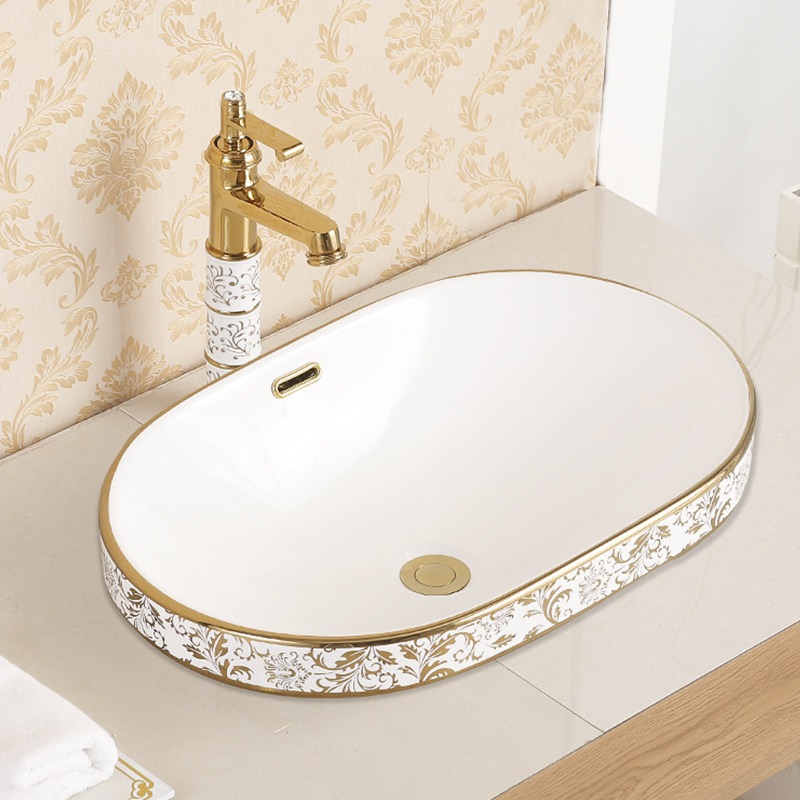 Huimengsha Taichung basin semi-embedded oval balcony washbasin ceramic washbasin household countertop basin European style