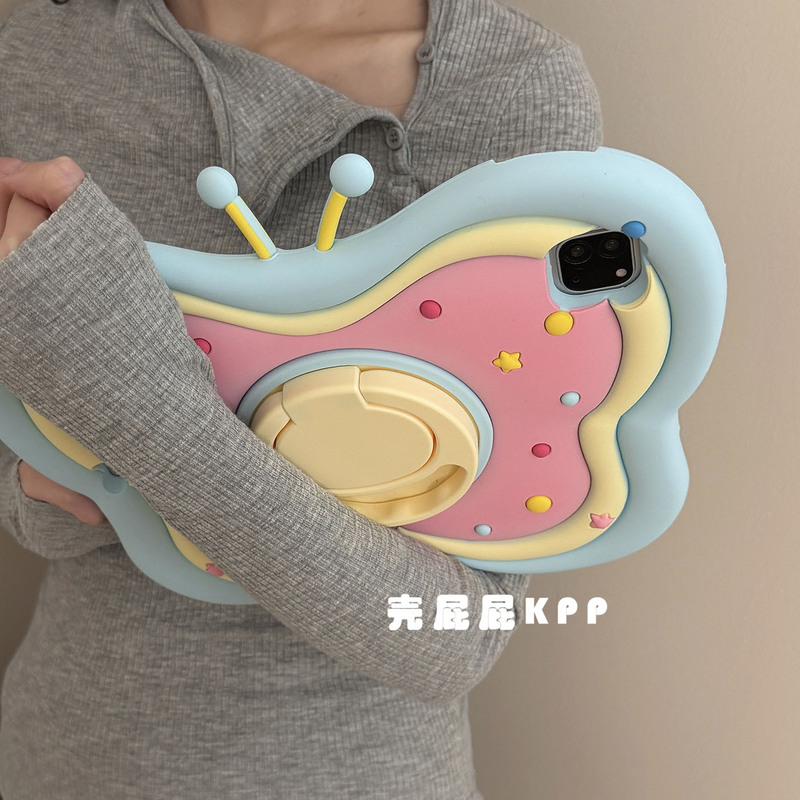 Girly 3D Silicone Colorful Butterfly Folding Stand Compatible with Apple iPad 2026 New Air 8/7/6 Tablet 10Th Generation Protective Case 11inch Silicone