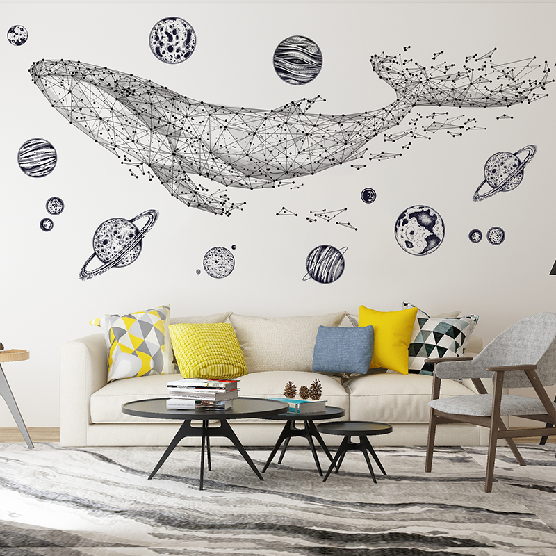 Wall Stickers Whale Planet TV Wall Stickup Nordic Room Net Red Dorms Decorated from Sticky Ins