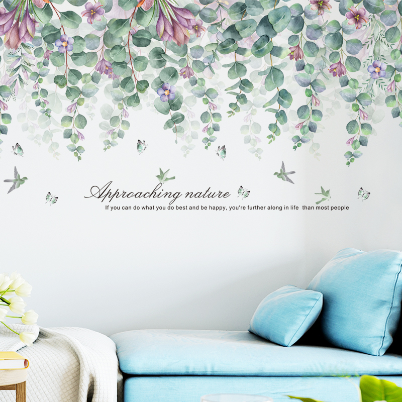 Personality Headboard Wall decoration sticker Bedroom Wall Sticker Wallpaper Room Wallpaper Self-Glued Green Plant Cozy Wall Sticker