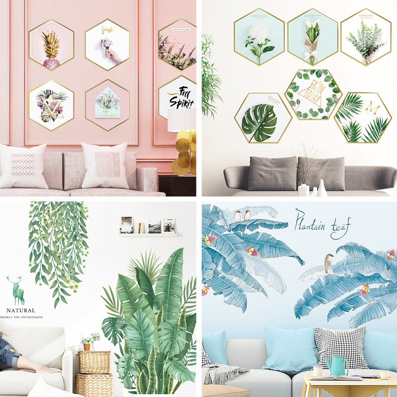Tropical green plants Nordic wall stickers decorative stickers plants living room bedroom wall wall ins wind self-adhesive