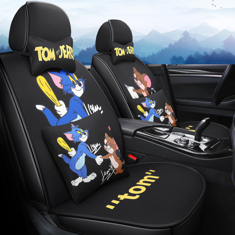 Cartoon Car Cushion Cute Mickey Hemp Cloth Seat Cushion All Season Universal Full Package Seating Goddess Spring Summer Special New